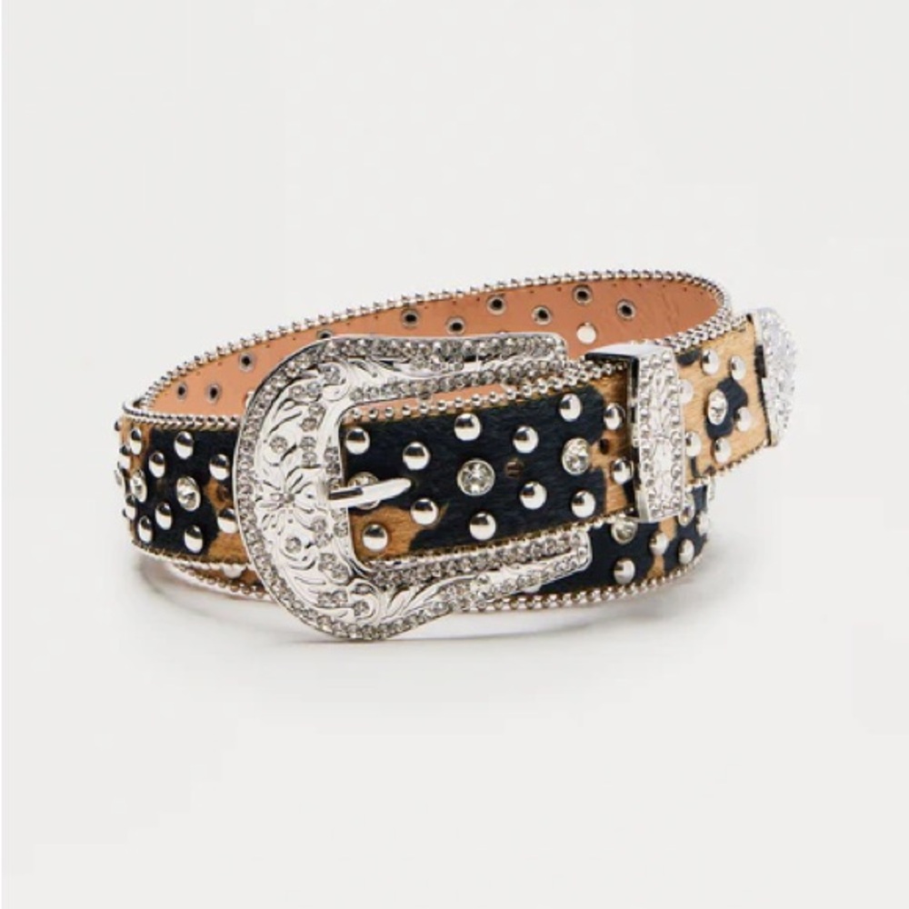 Leopard Print Rhinestone Belt - Picture 2 of 5